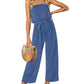 Strapless Belted Wide Leg Jumpsuit