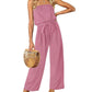 Strapless Belted Wide Leg Jumpsuit