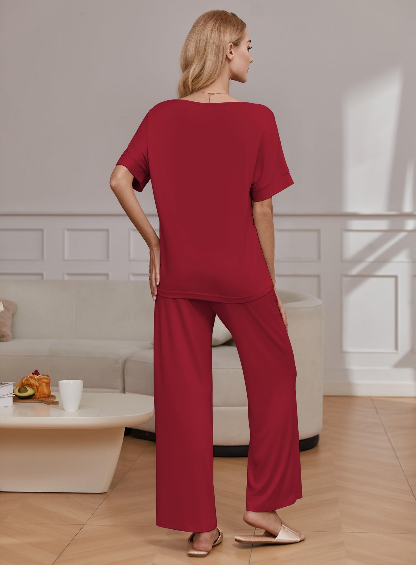 Pajama Sets for Women 2 Piece Lounge Set Short Sleeve Tops and Long Pants Soft Comfy Pjs Sleepwear Outfits S-XXL