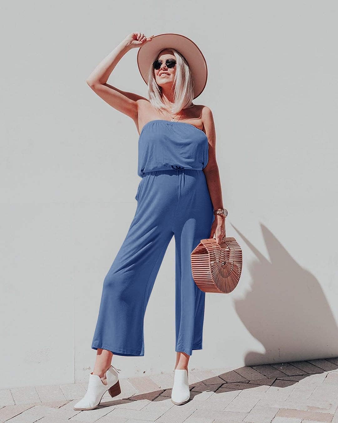 Strapless Belted Wide Leg Jumpsuit