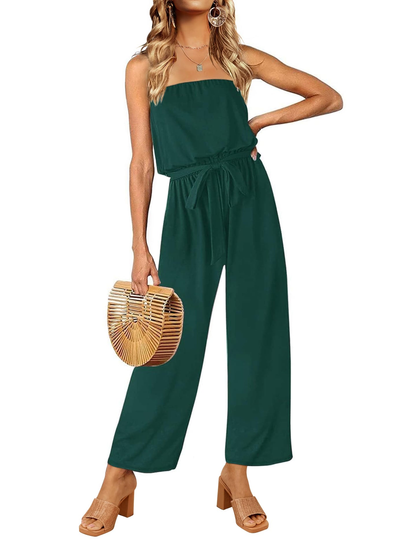 Strapless Belted Wide Leg Jumpsuit