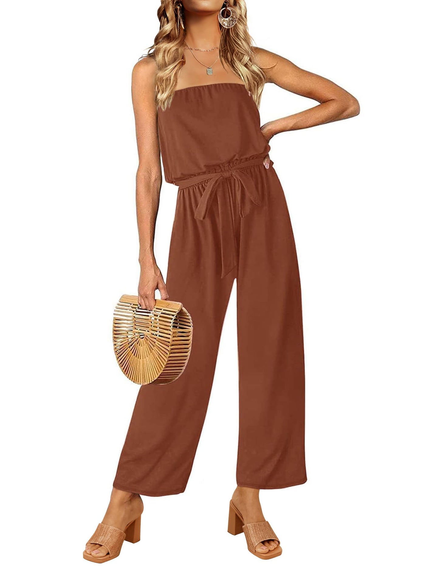Strapless Belted Wide Leg Jumpsuit