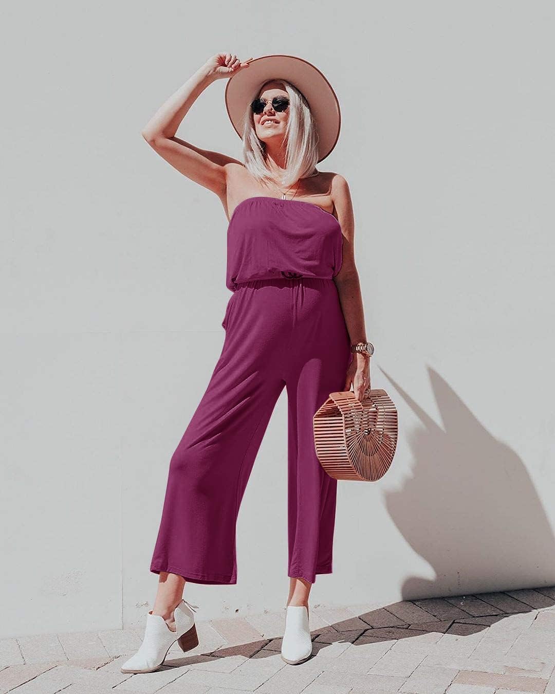 Strapless Belted Wide Leg Jumpsuit
