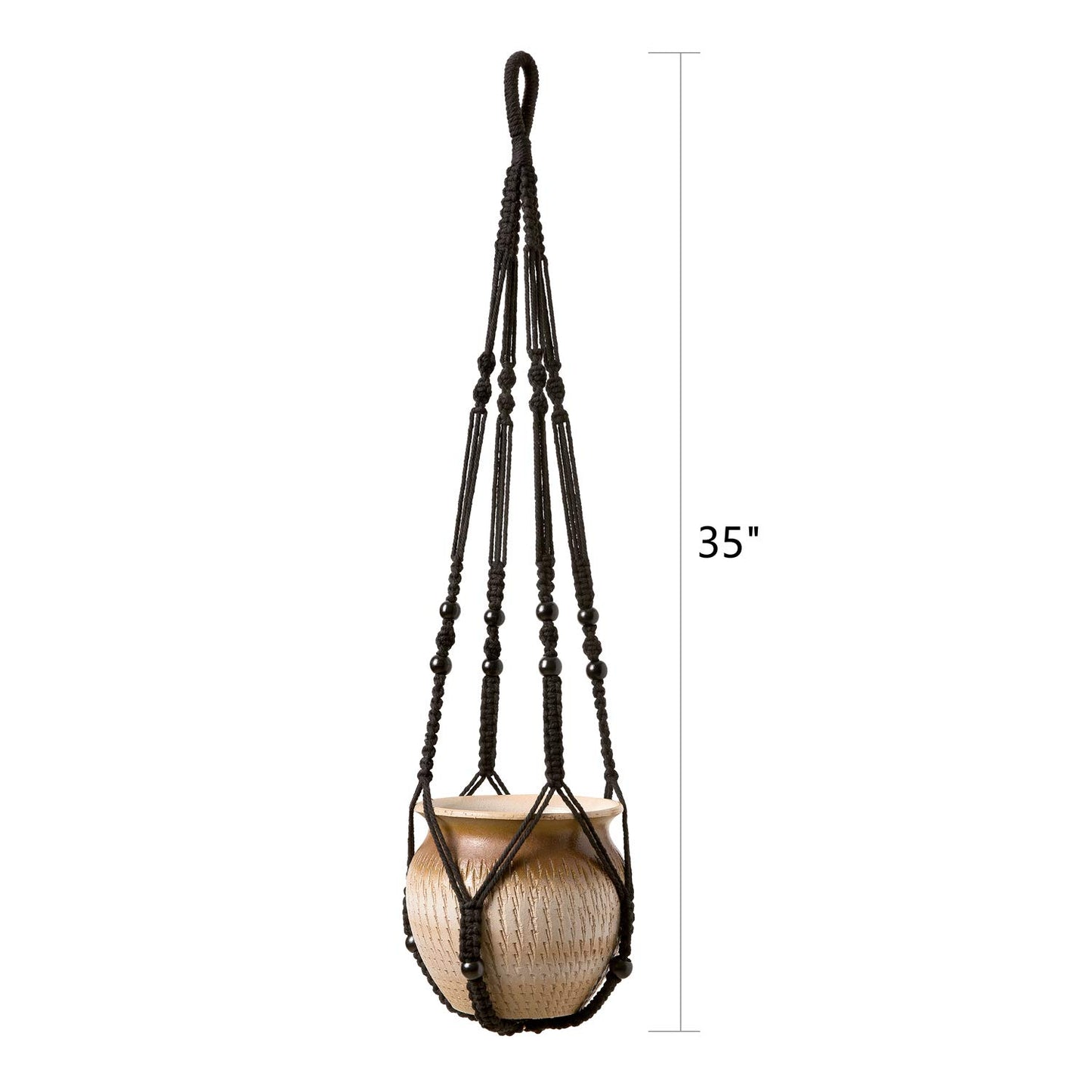 Mkono Macrame Plant Hanger Indoor Hanging Planter Basket with Wood Beads Decorative Flower Pot Holder No Tassels for Indoor Outdoor Boho Home Decor 35 Inch, Ivory, Set of 1 (POTS NOT Included)