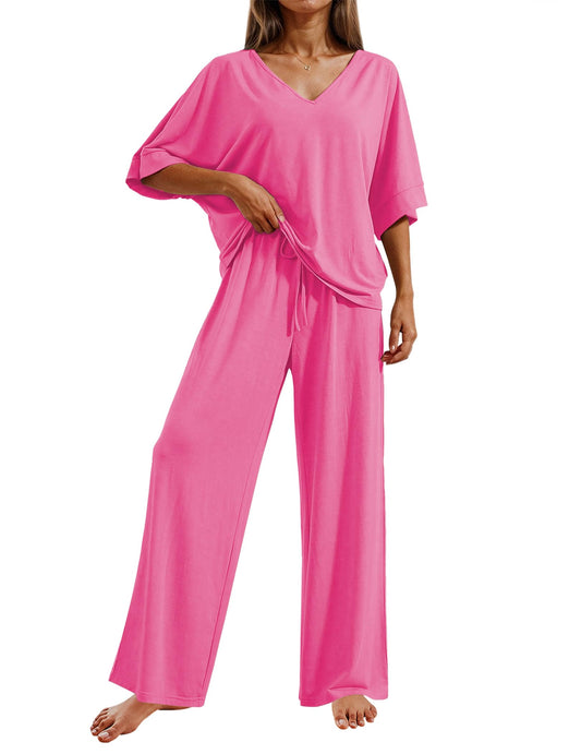 Pajama Sets for Women 2 Piece Lounge Set Short Sleeve Tops and Long Pants Soft Comfy Pjs Sleepwear Outfits S-XXL