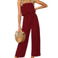Strapless Belted Wide Leg Jumpsuit