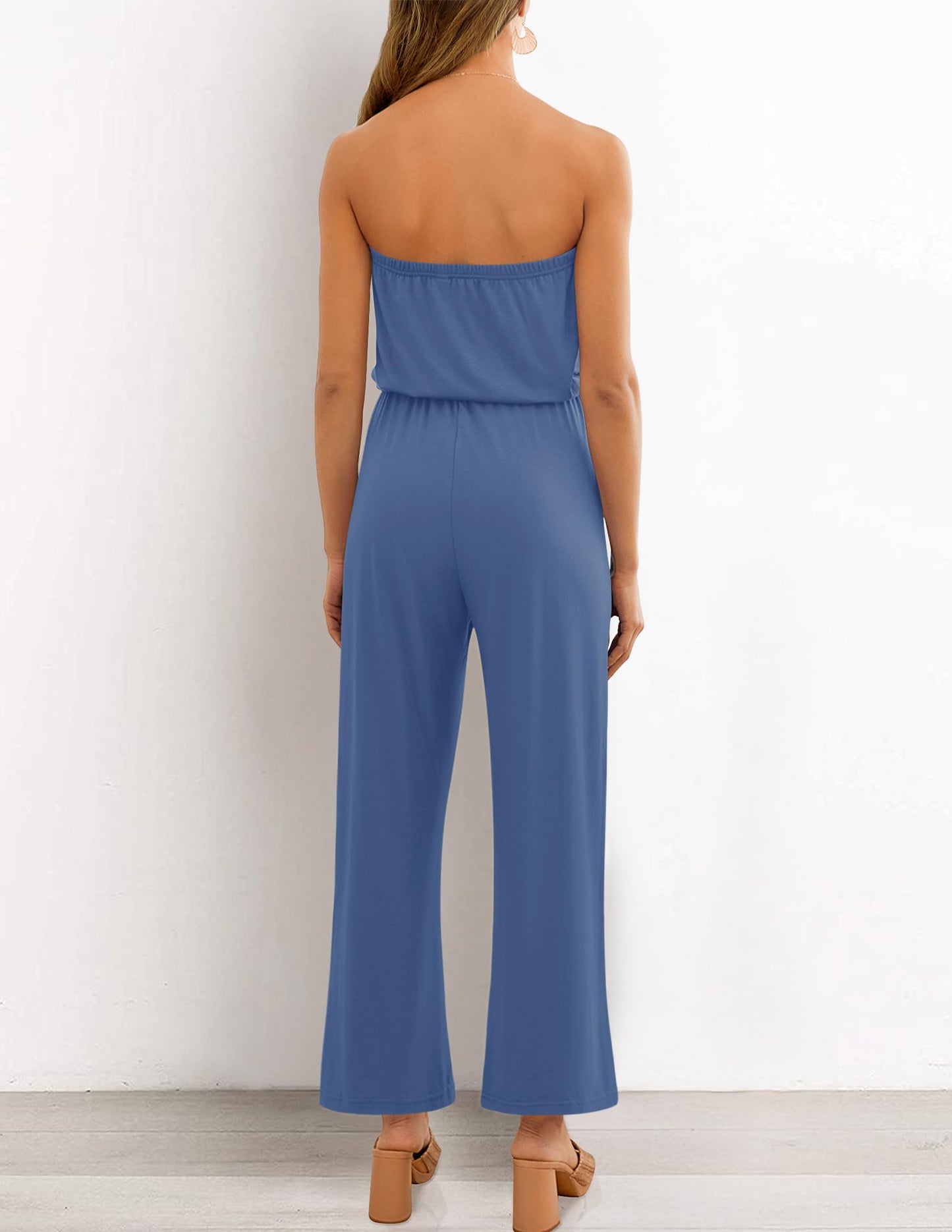 Strapless Belted Wide Leg Jumpsuit