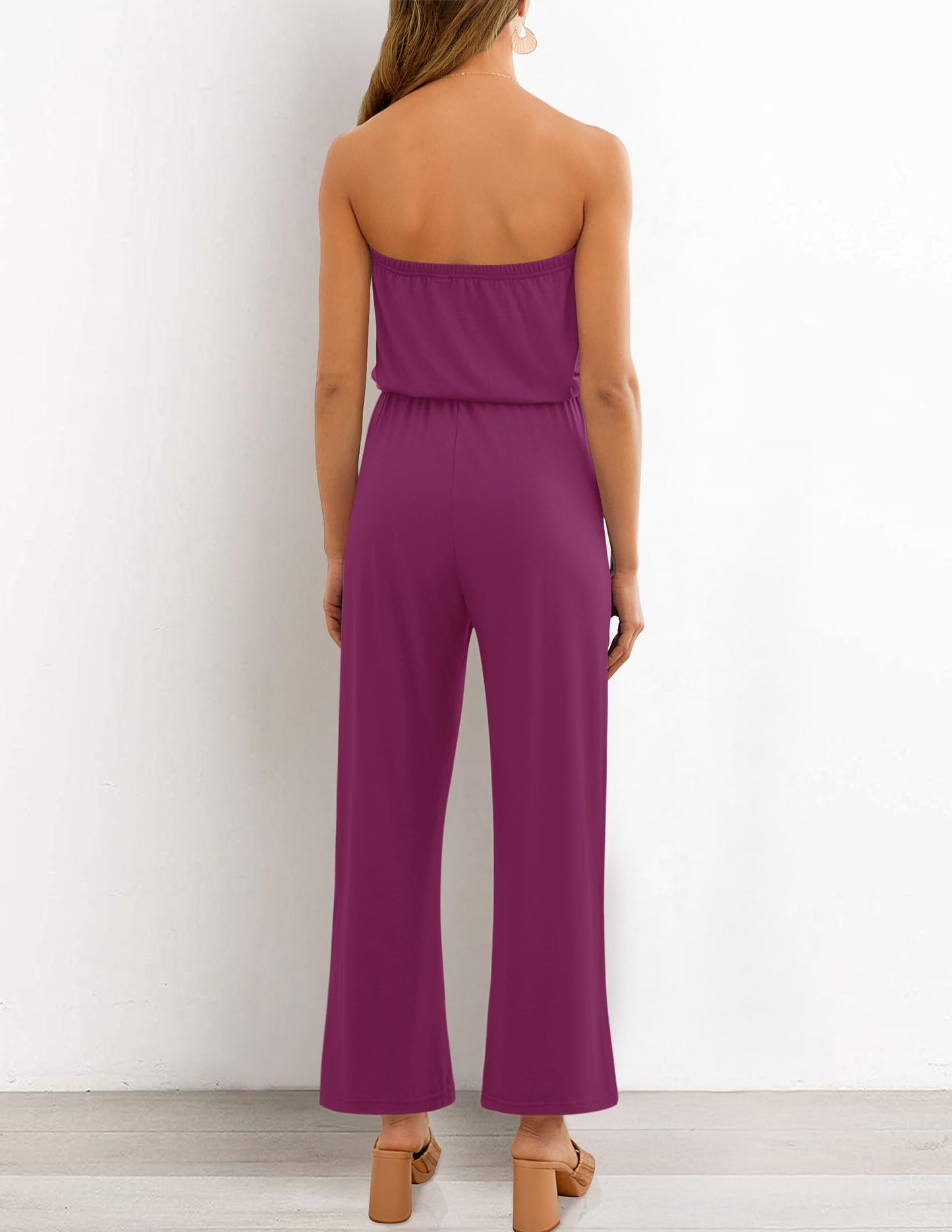 Strapless Belted Wide Leg Jumpsuit