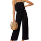 Strapless Belted Wide Leg Jumpsuit