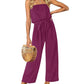 Strapless Belted Wide Leg Jumpsuit