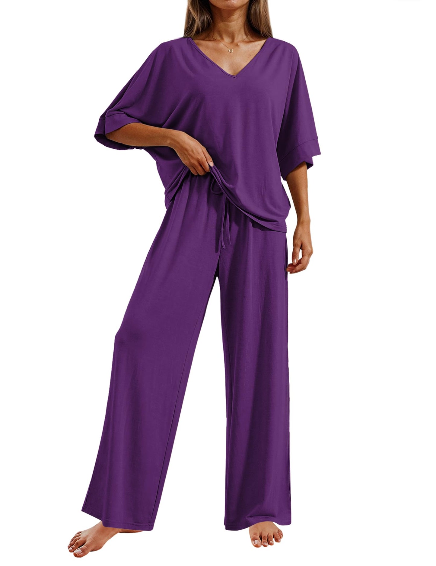 Pajama Sets for Women 2 Piece Lounge Set Short Sleeve Tops and Long Pants Soft Comfy Pjs Sleepwear Outfits S-XXL