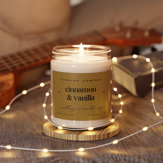 Cinnamon & Vanilla Candle - 9oz Scented Soy Wax for Warmth and Energy