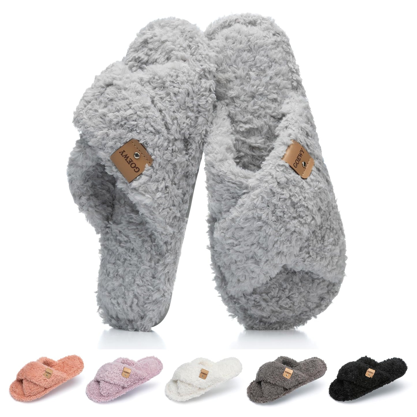 Fuzzy Open Toe Slippers
