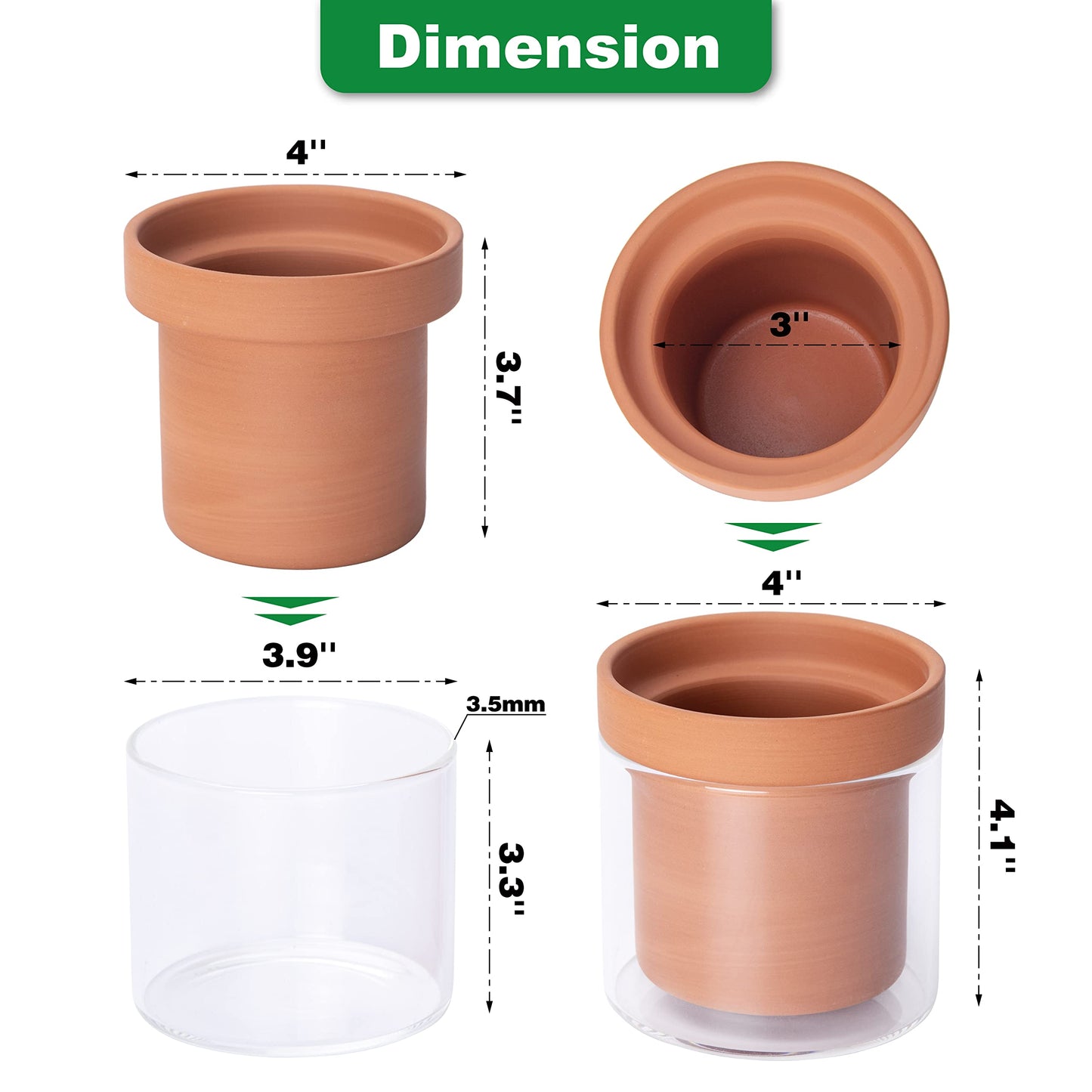 Self Watering Planter Pot Terracotta and Glass