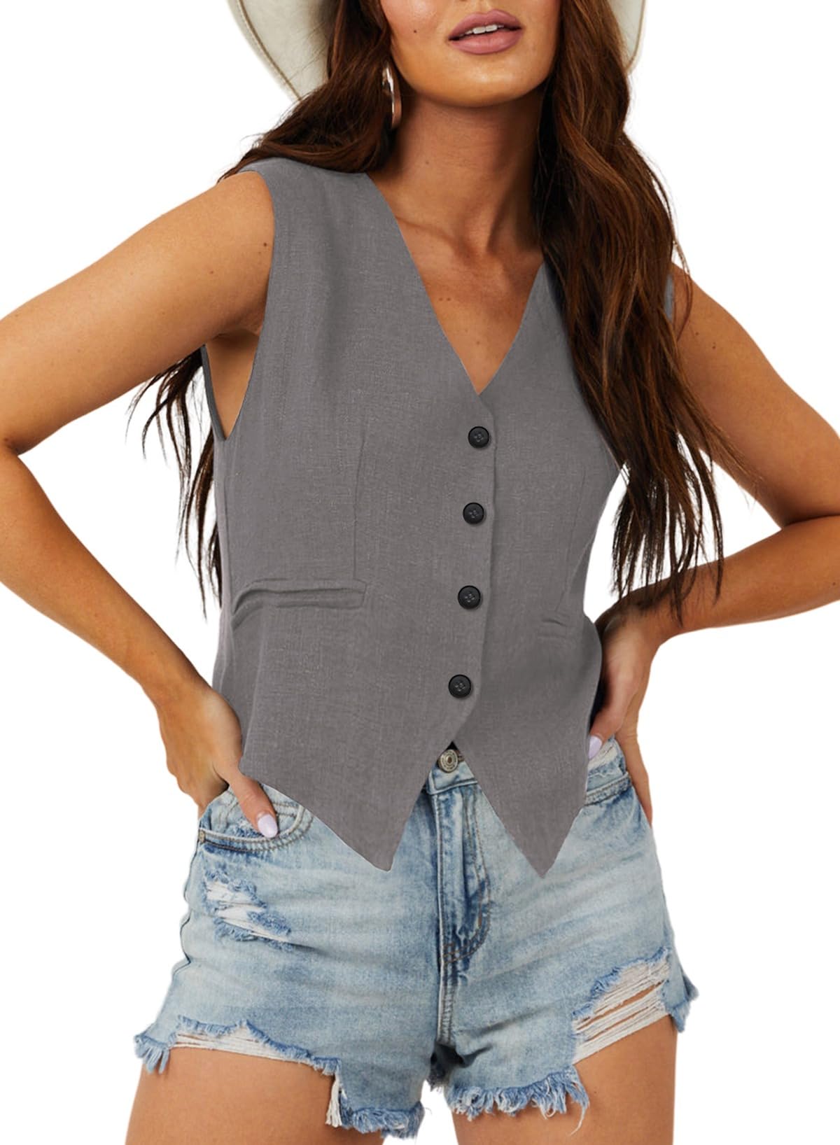 Casual V-Neck Button-Down Vest
