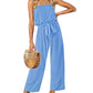 Strapless Belted Wide Leg Jumpsuit