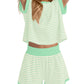 Women Summer 2 Piece Lounge Sets Striped Short Sleeve Tee Shirts Mini Shorts Loungewear Shorts Set Ribbed Pajama Set