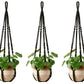 Mkono Macrame Plant Hanger Indoor Hanging Planter Basket with Wood Beads Decorative Flower Pot Holder No Tassels for Indoor Outdoor Boho Home Decor 35 Inch, Ivory, Set of 1 (POTS NOT Included)