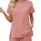 LOMON Womens Fashion 2 Piece Outfits Sweatsuits 2025 Summer Short Sleeve Loungewear Tracksuit Round Neck Lounge Shorts Sets