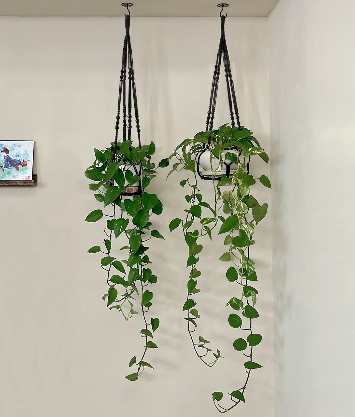 Mkono Macrame Plant Hanger Indoor Hanging Planter Basket with Wood Beads Decorative Flower Pot Holder No Tassels for Indoor Outdoor Boho Home Decor 35 Inch, Ivory, Set of 1 (POTS NOT Included)