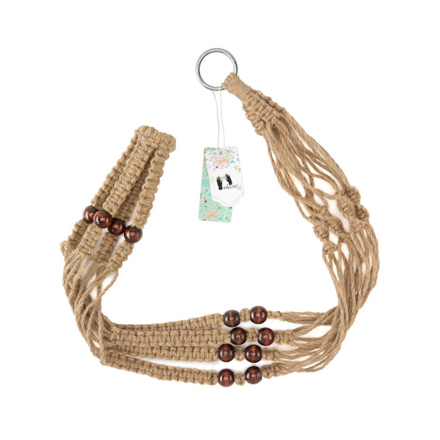 Mkono Macrame Plant Hanger Indoor Hanging Planter Basket with Wood Beads Decorative Flower Pot Holder No Tassels for Indoor Outdoor Boho Home Decor 35 Inch, Ivory, Set of 1 (POTS NOT Included)