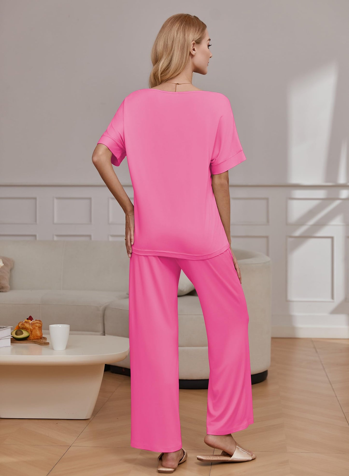 Pajama Sets for Women 2 Piece Lounge Set Short Sleeve Tops and Long Pants Soft Comfy Pjs Sleepwear Outfits S-XXL