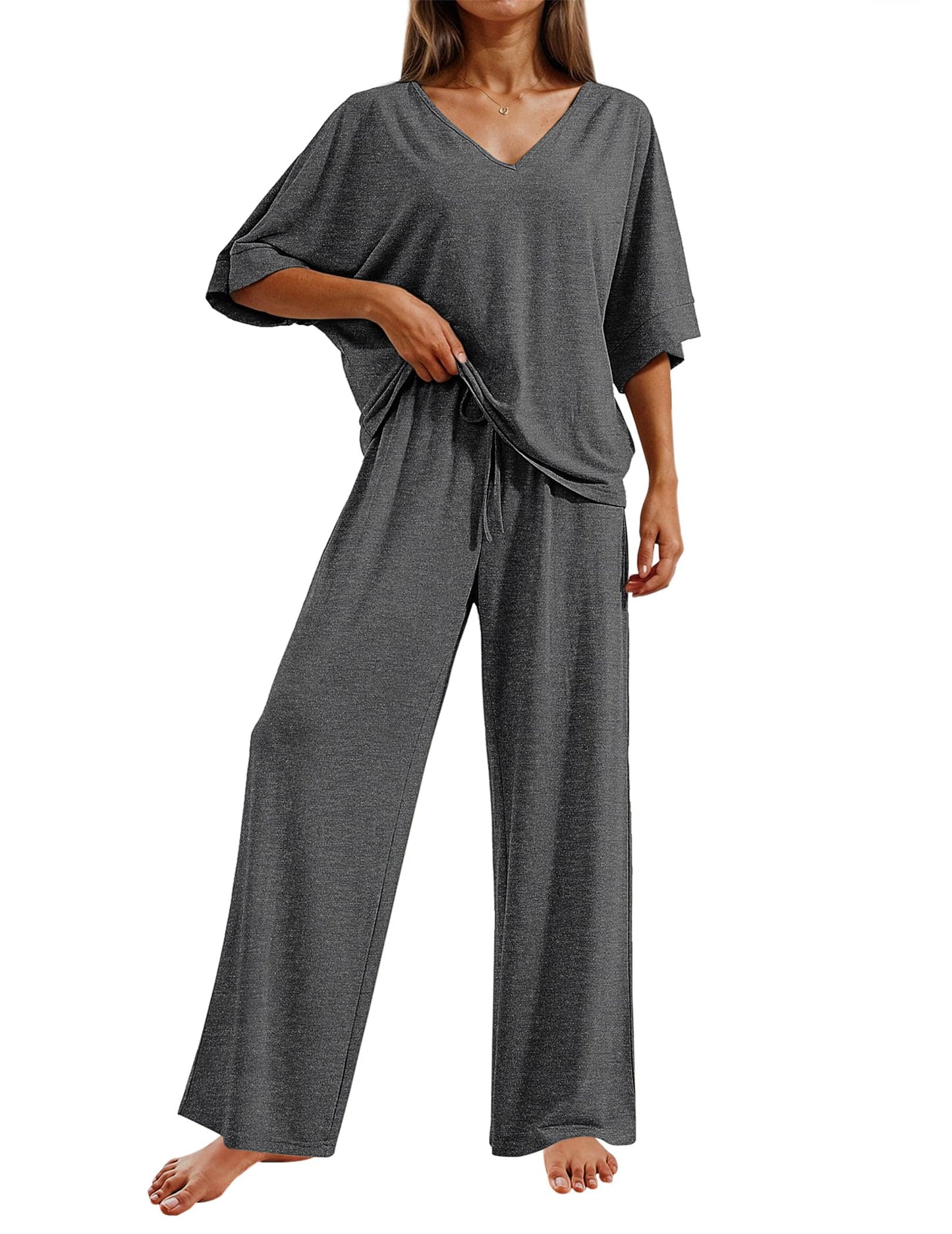 Pajama Sets for Women 2 Piece Lounge Set Short Sleeve Tops and Long Pants Soft Comfy Pjs Sleepwear Outfits S-XXL