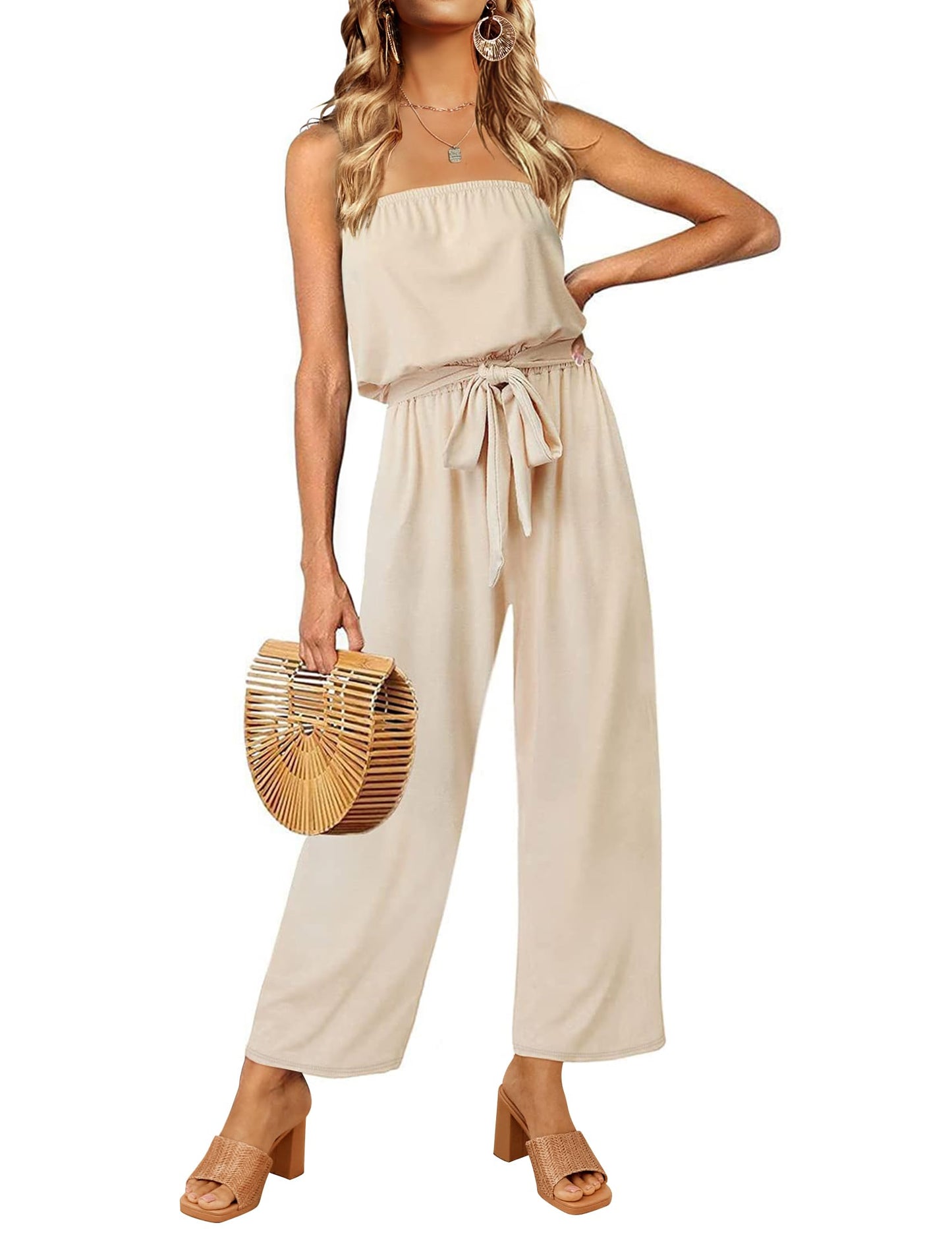 Strapless Belted Wide Leg Jumpsuit