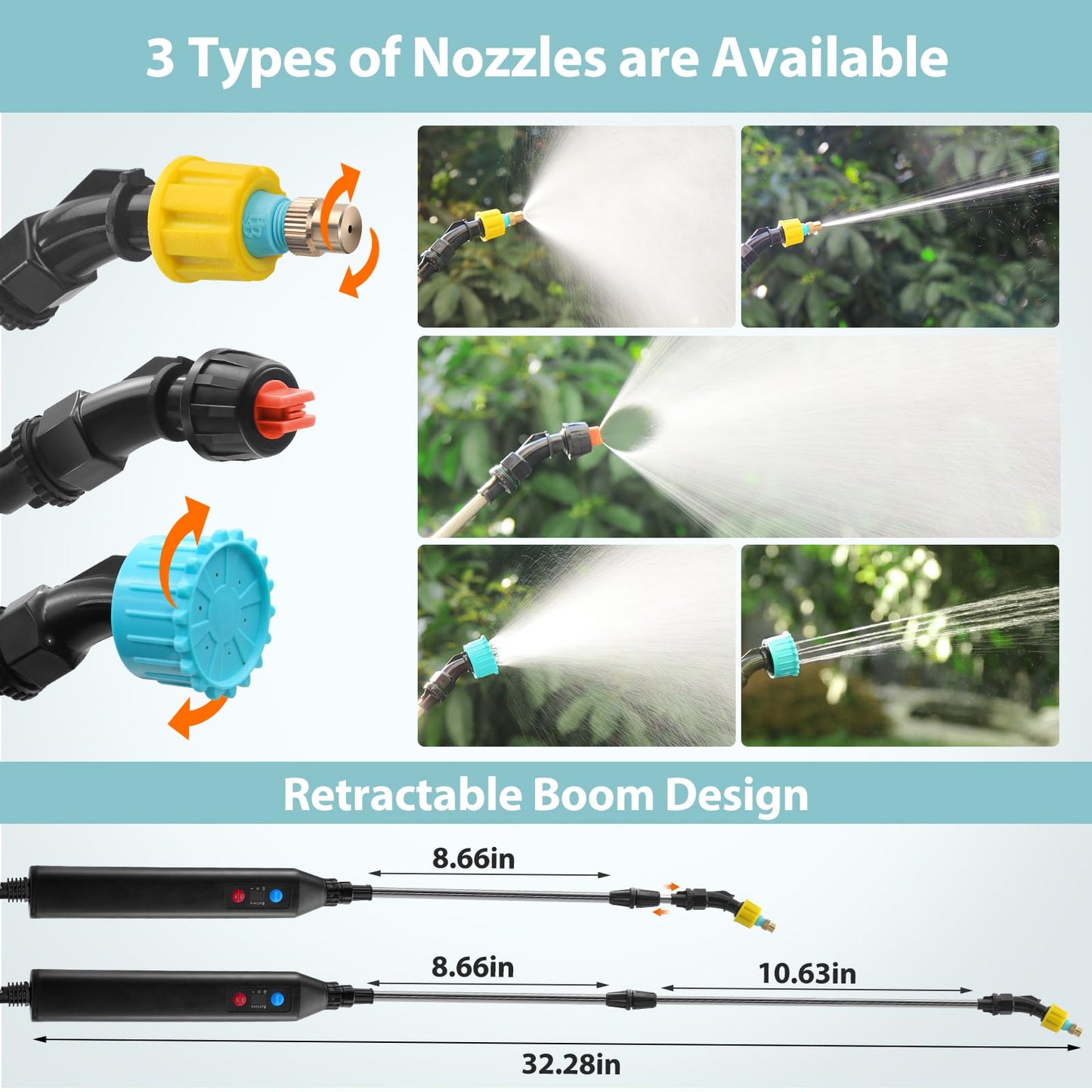 Battery Powered Garden Sprayer 1.3 Gallon, 3-Level Adjustable Electric Backpack Sprayer, Weed Yard Lawn Sprayer with 3 Mist Nozzles & Retractable Wand