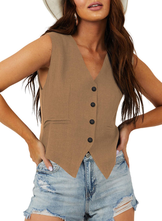 Casual V-Neck Button-Down Vest