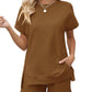 LOMON Womens Fashion 2 Piece Outfits Sweatsuits 2025 Summer Short Sleeve Loungewear Tracksuit Round Neck Lounge Shorts Sets