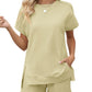 LOMON Womens Fashion 2 Piece Outfits Sweatsuits 2025 Summer Short Sleeve Loungewear Tracksuit Round Neck Lounge Shorts Sets