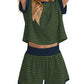 Women Summer 2 Piece Lounge Sets Striped Short Sleeve Tee Shirts Mini Shorts Loungewear Shorts Set Ribbed Pajama Set