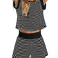 Women Summer 2 Piece Lounge Sets Striped Short Sleeve Tee Shirts Mini Shorts Loungewear Shorts Set Ribbed Pajama Set