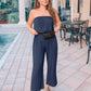 Strapless Belted Wide Leg Jumpsuit