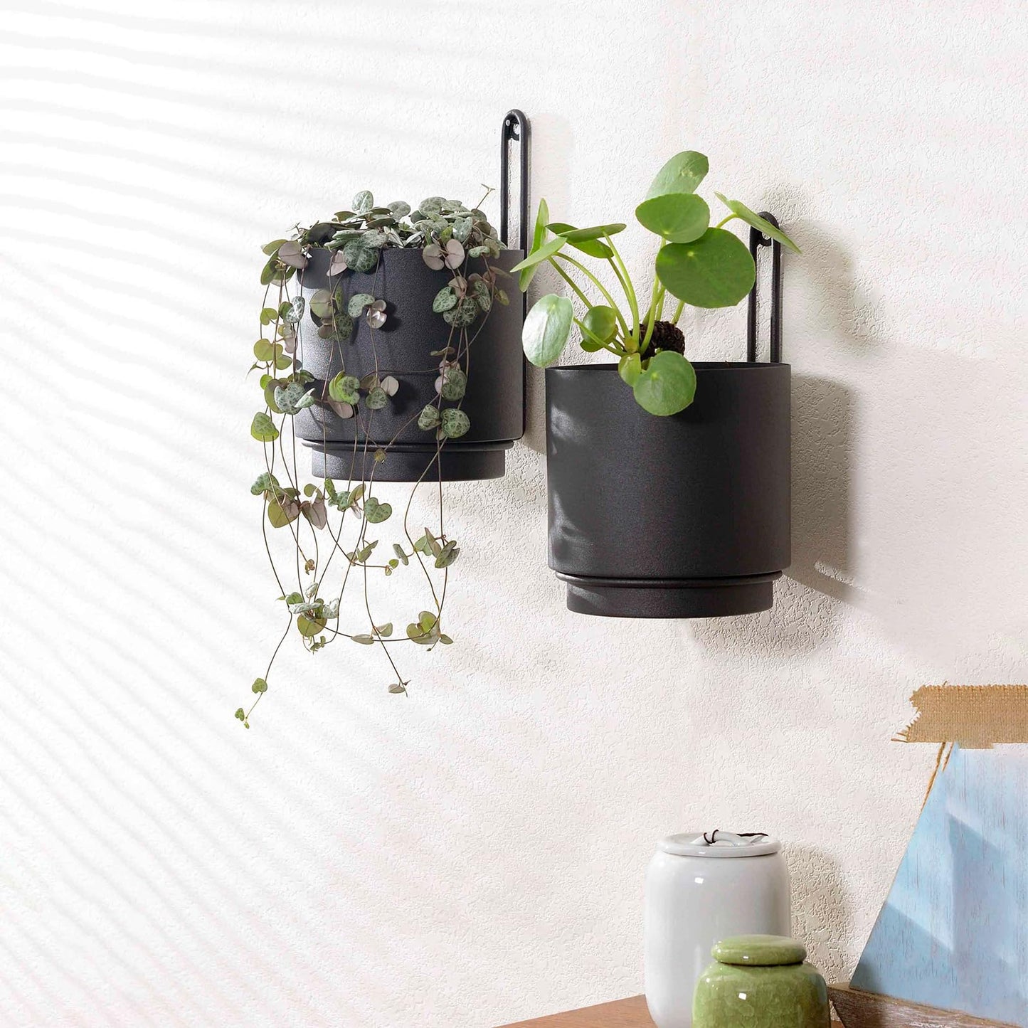 Wall Mounted Hanging Planter Vase & Geometric Wall Decor Polypropylene Container - Dia.5.91" - Sylinder Shape, White, Set of 2
