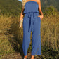 Strapless Belted Wide Leg Jumpsuit