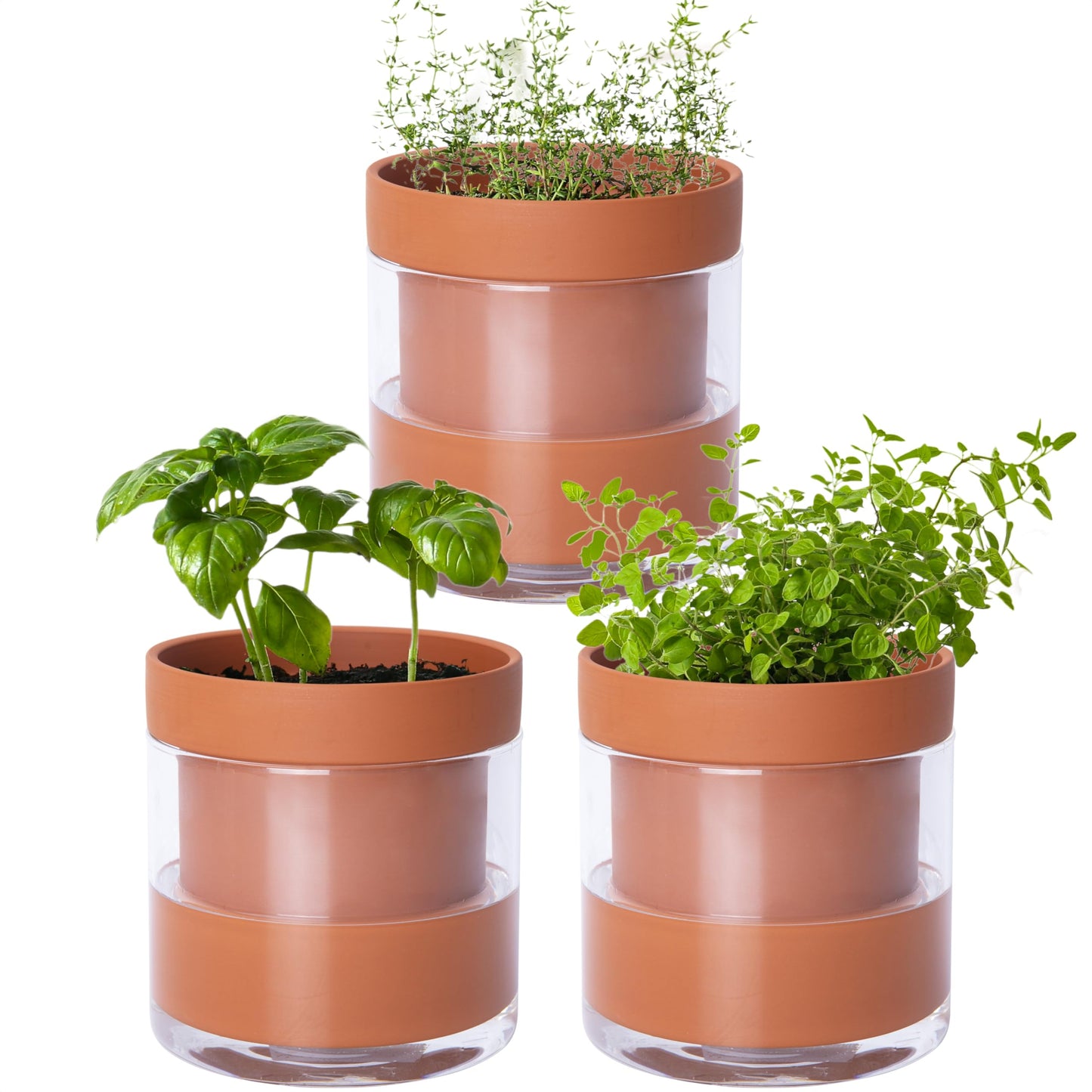 Self Watering Planter Pot Terracotta and Glass