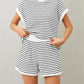 Women Summer 2 Piece Lounge Sets Striped Short Sleeve Tee Shirts Mini Shorts Loungewear Shorts Set Ribbed Pajama Set