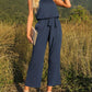 Strapless Belted Wide Leg Jumpsuit