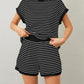 Women Summer 2 Piece Lounge Sets Striped Short Sleeve Tee Shirts Mini Shorts Loungewear Shorts Set Ribbed Pajama Set