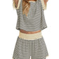 Women Summer 2 Piece Lounge Sets Striped Short Sleeve Tee Shirts Mini Shorts Loungewear Shorts Set Ribbed Pajama Set