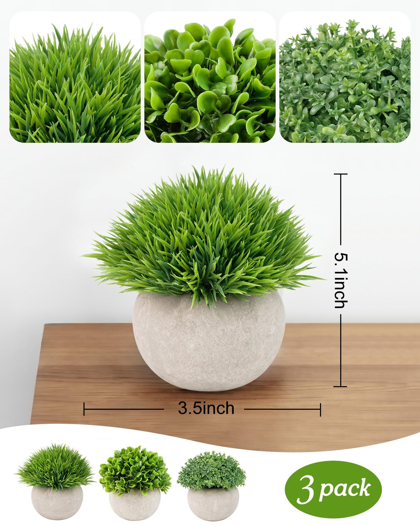Set of 3 Small Artificial Plants