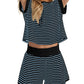 Women Summer 2 Piece Lounge Sets Striped Short Sleeve Tee Shirts Mini Shorts Loungewear Shorts Set Ribbed Pajama Set