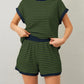 Women Summer 2 Piece Lounge Sets Striped Short Sleeve Tee Shirts Mini Shorts Loungewear Shorts Set Ribbed Pajama Set