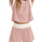 Women Summer 2 Piece Lounge Sets Striped Short Sleeve Tee Shirts Mini Shorts Loungewear Shorts Set Ribbed Pajama Set