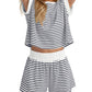 Women Summer 2 Piece Lounge Sets Striped Short Sleeve Tee Shirts Mini Shorts Loungewear Shorts Set Ribbed Pajama Set