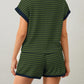 Women Summer 2 Piece Lounge Sets Striped Short Sleeve Tee Shirts Mini Shorts Loungewear Shorts Set Ribbed Pajama Set