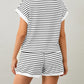 Women Summer 2 Piece Lounge Sets Striped Short Sleeve Tee Shirts Mini Shorts Loungewear Shorts Set Ribbed Pajama Set