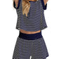 Women Summer 2 Piece Lounge Sets Striped Short Sleeve Tee Shirts Mini Shorts Loungewear Shorts Set Ribbed Pajama Set